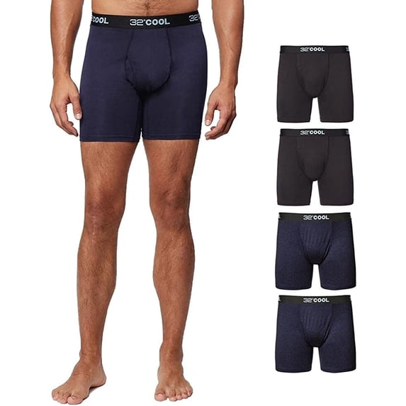 32 DEGREES COOL Mens 4-PACK Quick Dry Performance Boxer Brief With Comfort Elastic Waistband 2 Black/2 Navy Small