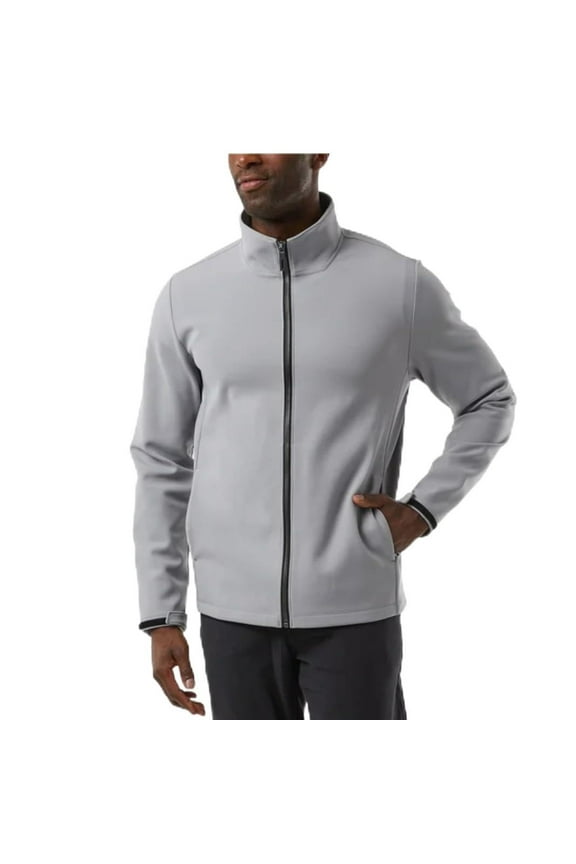 Men's Full Zip Jacket Regular Fit, Outdoor Casual, Adjustable Cuffs, Stand Collar, Brushed Interior, Active Zip Coat (Gray, XL)