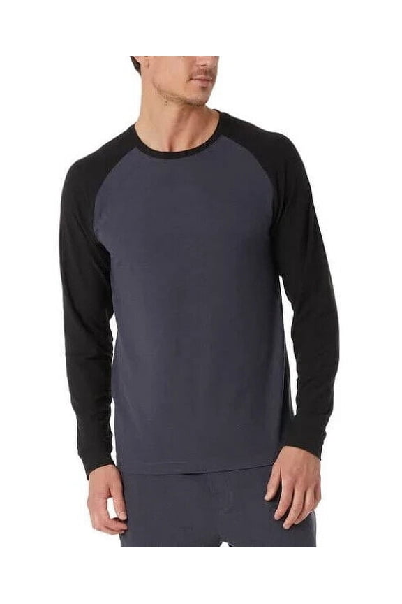 Men's Raglan Long-Sleeve Sleep T-Shirt in Htr Magnet/Black-Small