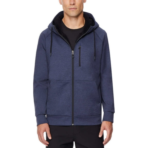 32 Degrees Men's Sherpa Lined Full Zip Hoodie - HT Stormy Night, Large - NEW