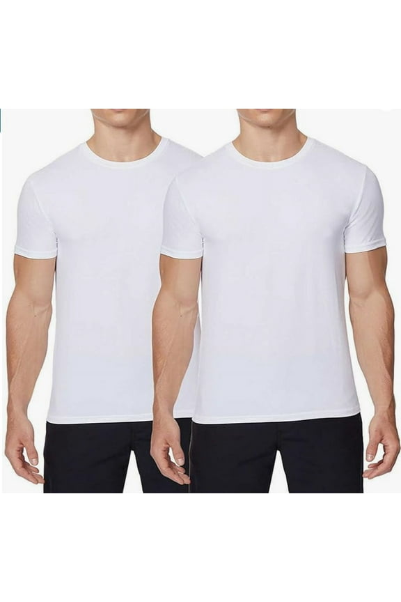 Mens Short Sleeve Crew Neck Cool Tee, 2 Pack, White and White, X-Large