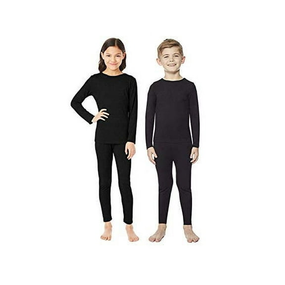 32 Degrees Small Long Sleeve Crew Neck and Leggings Polyester/Rayon Base Layer, Black