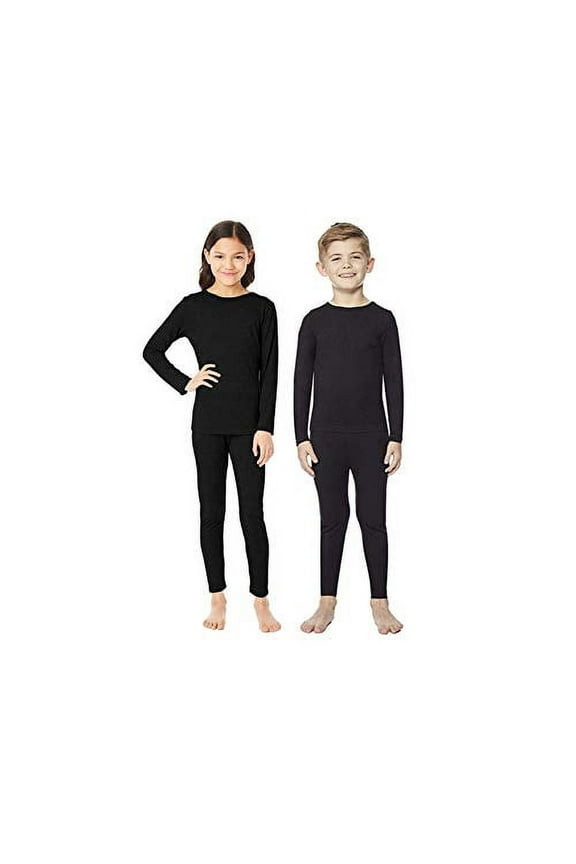 Small Long Sleeve Crew Neck and Leggings Polyester/Rayon Base Layer, Black