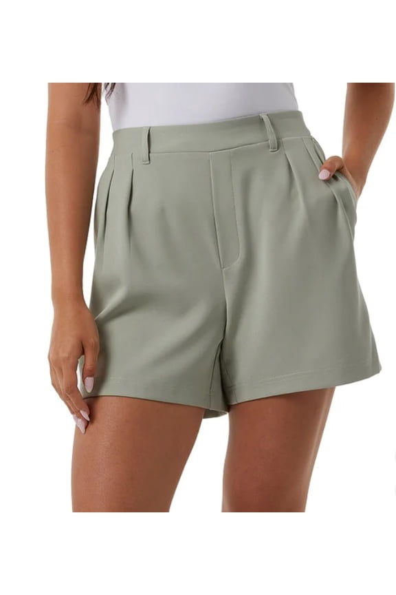 Women Pleated Short (US, Alpha, Large, Regular, Regular, Green)