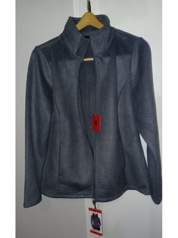Women Workout Jacket Active Full Zip Mock Neck Pockets (Blue, Medium)