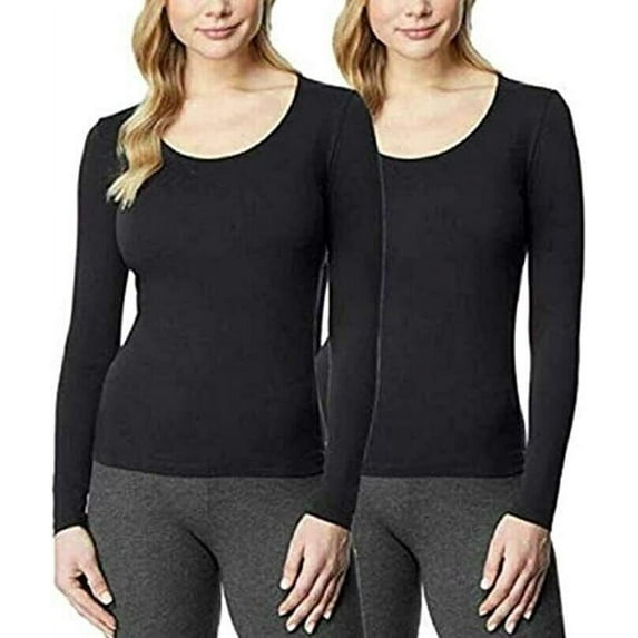 32 Degrees Women’s Heat Tee 2-Pack — Long Sleeve Scoop Neck - Black - Size XL