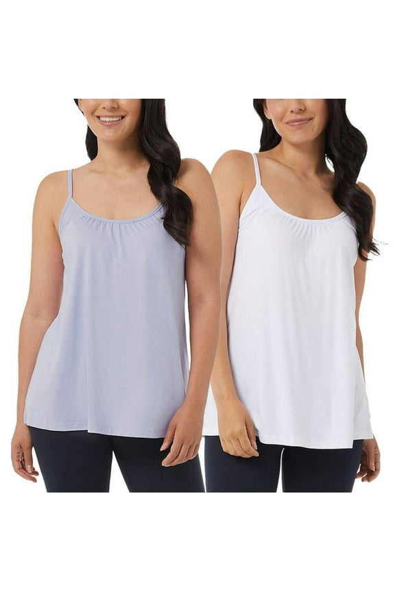 Women's 2-Pack Wire Free Built-in Bra Stretch Top Relaxed Fit Camisole-White / S
