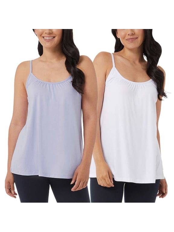 Women's 2-Pack Wire Free Built-in Bra Stretch Top Relaxed Fit Camisole-White / XL