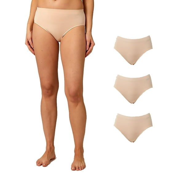 32 Degrees Women's 3-Pack Seamless Stretch Comfort Briefs - Tan - X-Small