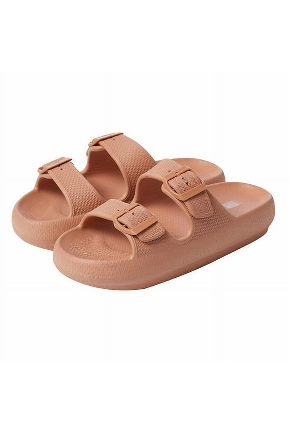 Women's Buckle Cushion Slide, Orange, L