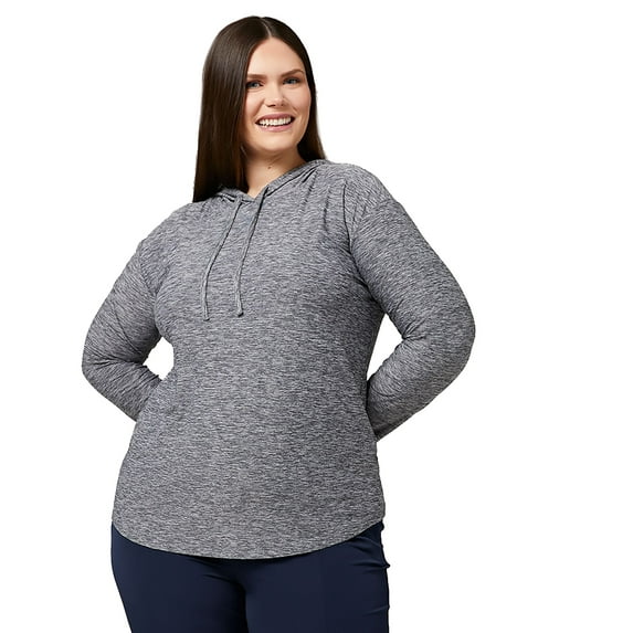 32 Degrees Women's Cool Long-Sleeve Hooded T-Shirt - Charcoal Space Dye - Small