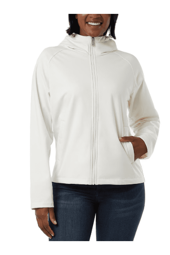 Women's Fleeced Lined Hooded Zip Softshell Jacket Cream XS