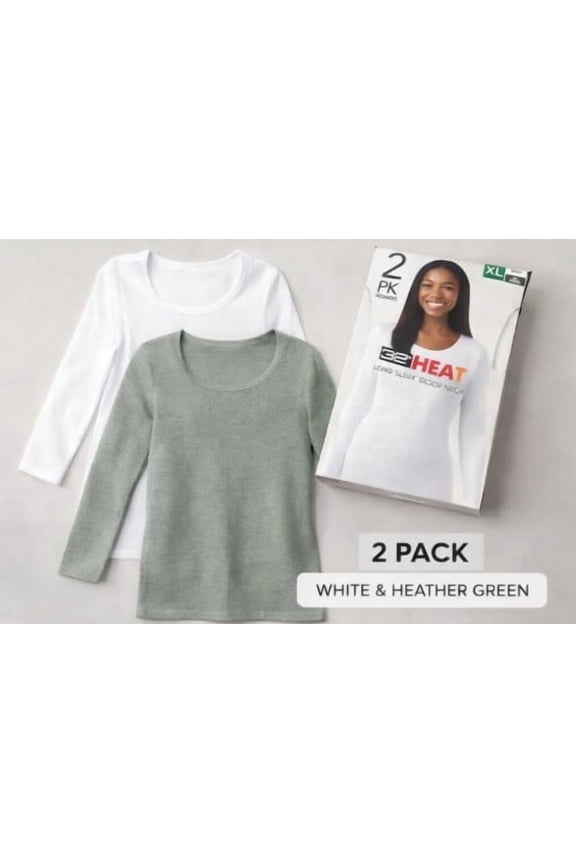 Womens Heat Tee 2-Pack  Long Sleeve Scoop Neck - Black - Size XL