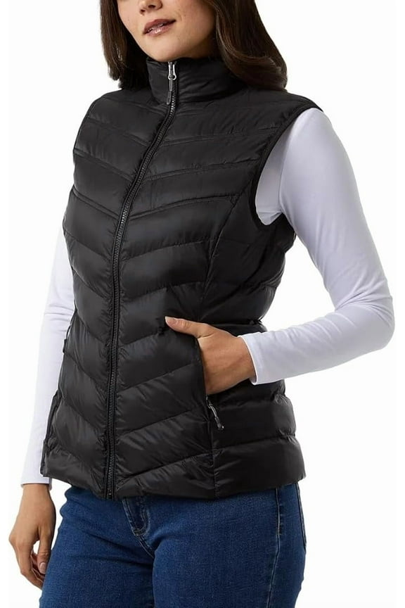 Women’s Lightweight Warmth Stand Up Collar Vest (Black, Medium)
