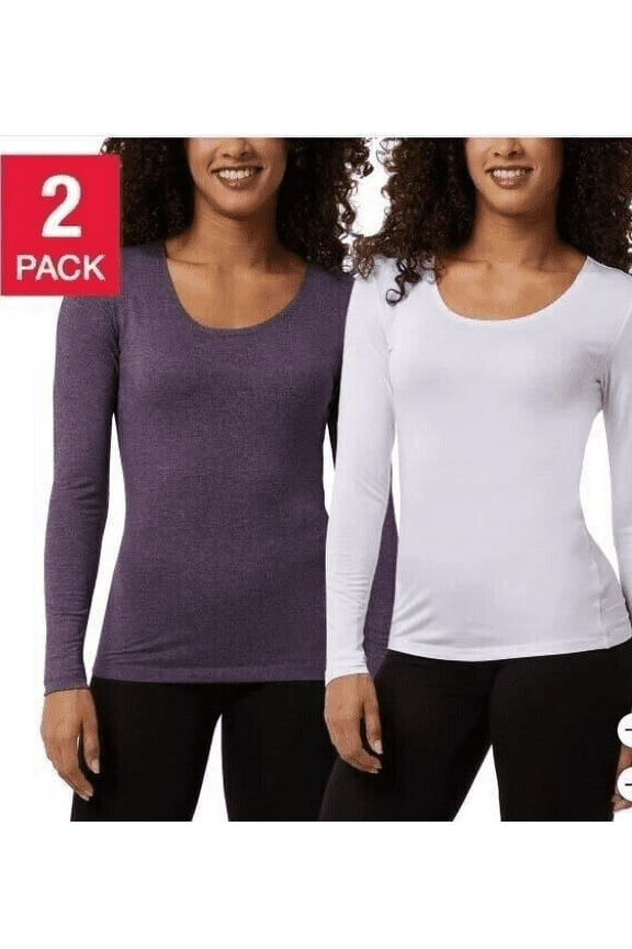 Women's Long Sleeve Scoop Neck Base Layer 2 Pack, Purple/White Medium