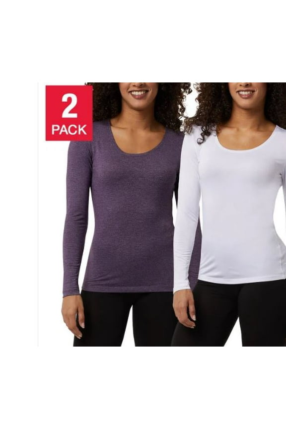 Women's Long Sleeve Scoop Neck Base Layer 2 Pack, Purple/White S