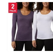 32 Degrees Womens Long Sleeve Scoop Neck Base Layer 2 Pack, Purple/White S