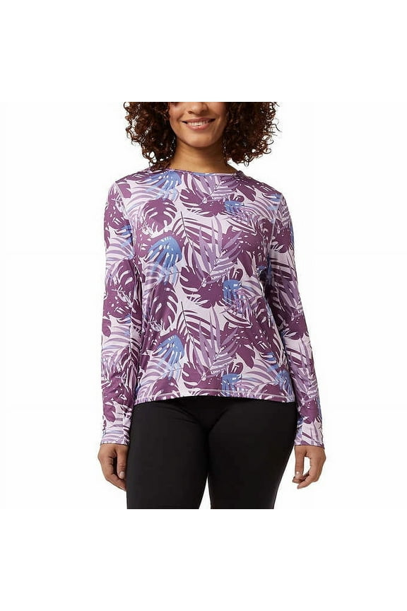 Women's Palm Leaf Print Tee UPF 50+ Protection Long Sleeve Sun T-Shirt-Purple / S