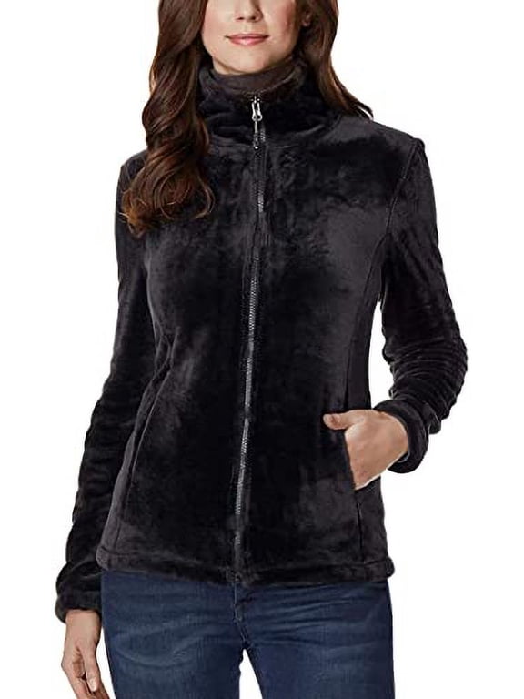 32 Degrees Women's Plush Faux Fur Full Zip Jacket (Black, S)