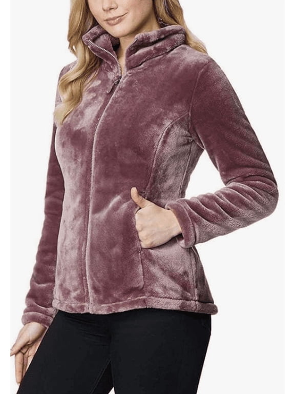 Women's Plush Faux Fur Full Zip Jacket Odyssey (Pink, S)