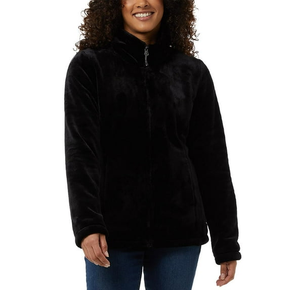 32 Degrees Women's Plush Faux Fur Jacket � Full Zip, Soft & Cozy - Plus Sizes Available (Black, XL)