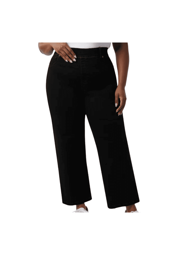 Womens Pull-on Jeans with Wide Waistband, Black, XXL