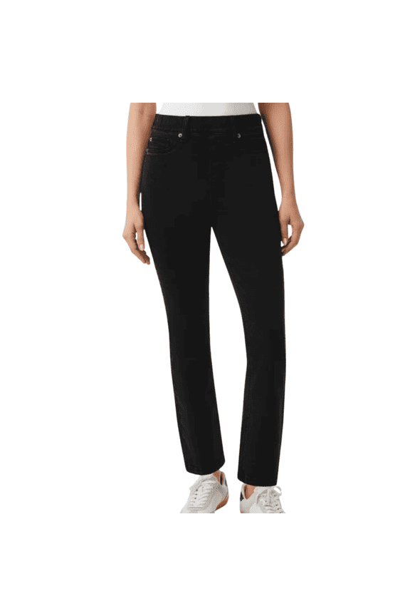 Womens Pull-on Jeans with Wide Waistband, Black, Small
