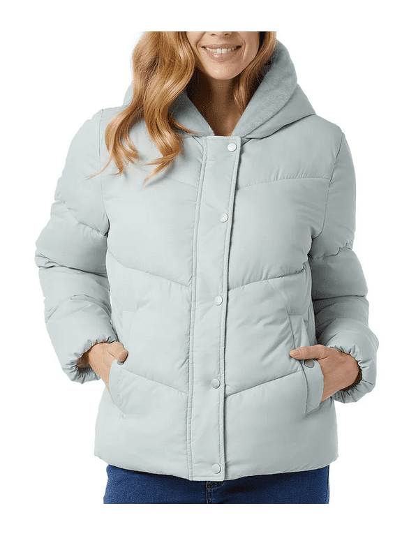 Womens Quilted Jacket with Plush Lined Hood Green Large