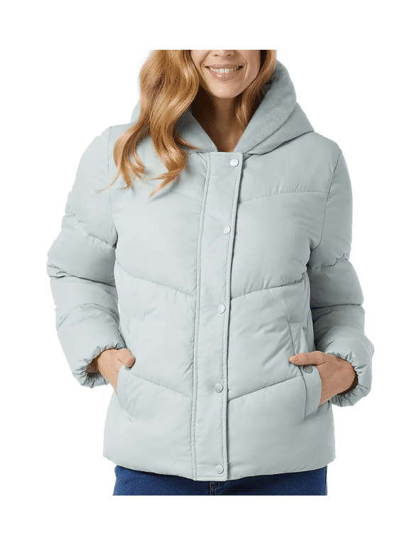 Womens Quilted Jacket with Plush Lined Hood Green XL