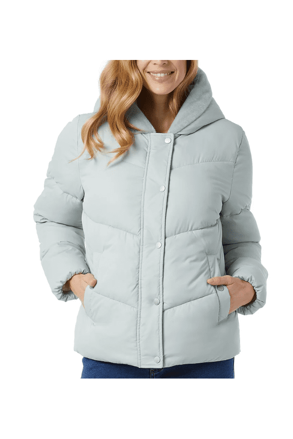 Womens Quilted Jacket with Plush Lined Hood Green XL