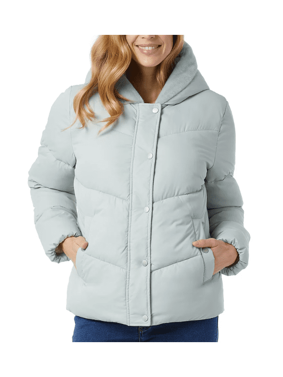 Womens Quilted Jacket with Plush Lined Hood Green XXL