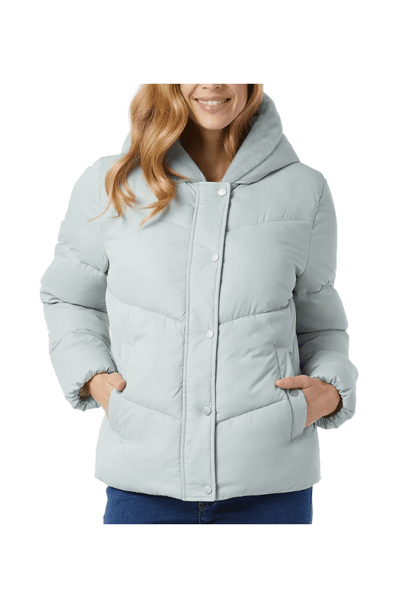 Womens Quilted Jacket with Plush Lined Hood Green XXL