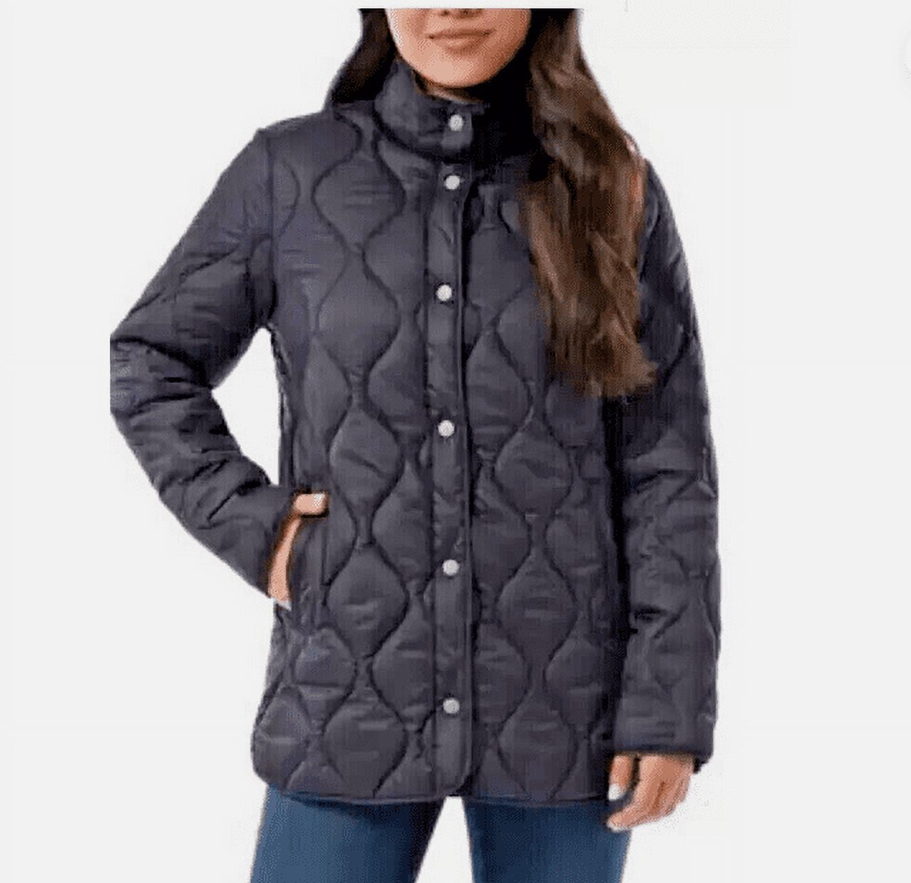 32 Degrees Women's Quilted Mockneck Lined Snap Jacket Coat, Navy