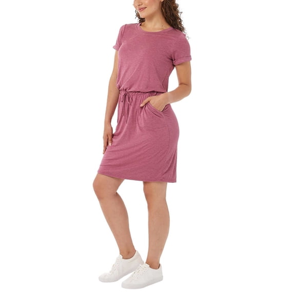 32 Degrees Women's Soft Lux Ruched Waist 4-Way Stretch Mini Dress-Pink / XXL