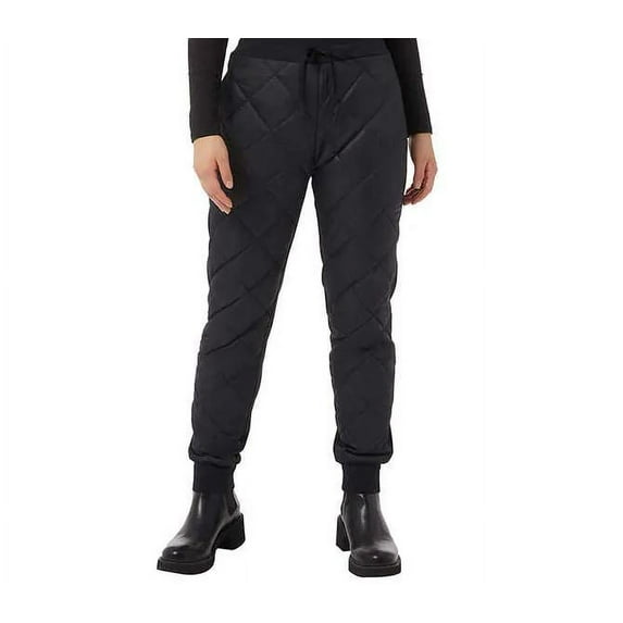 32 Degrees Women's Super Soft Stretch Comfort Pants Insulated Front Quilted Joggers-Black / XL