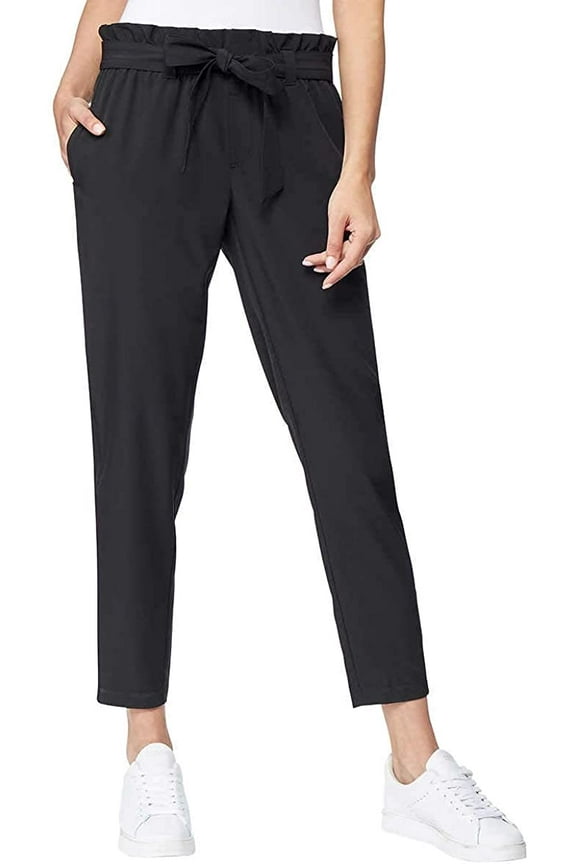 Women's Tie Front Stretch Ankle Length Pants (Clay, Large)