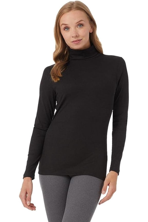 Women’s Ultra Soft Thermal Midweight Baselayer Turtleneck Long Sleeve Top (Black, Medium)