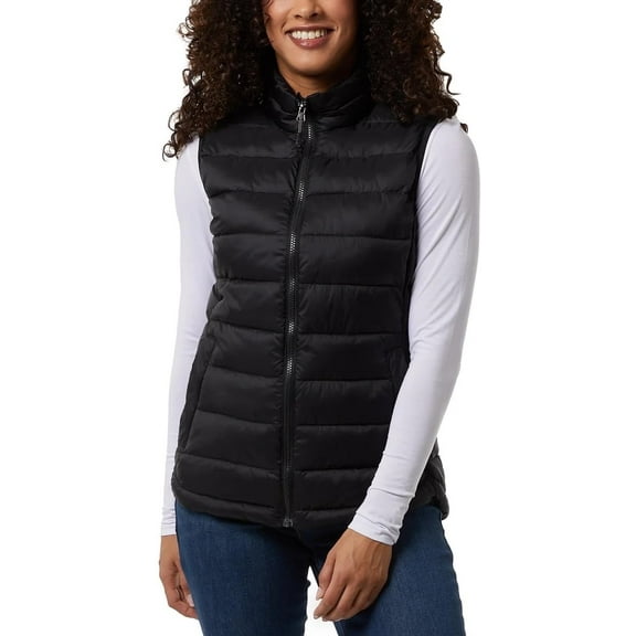 32 Degrees Women's' Vest Leightweight Zipper Hand Pocket (Black, L), Large