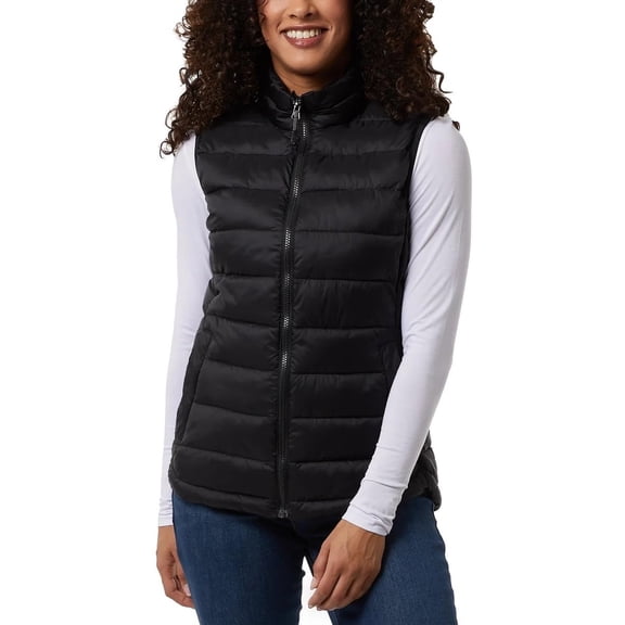 32 Degrees Women's' Vest Leightweight Zipper Hand Pocket (Black, S), Small