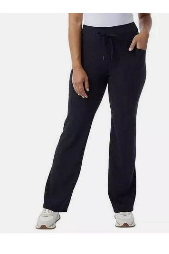 Women's Wide Leg Ribbed Semi-Flare Yoga Pants, Black XL