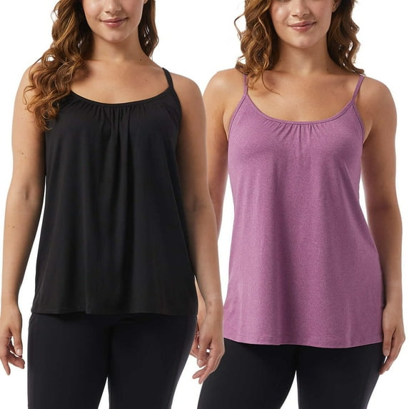 32 Degrees Womens 2-Pack Lightweight Top Cami Small, Regular, Heather Plum/Black