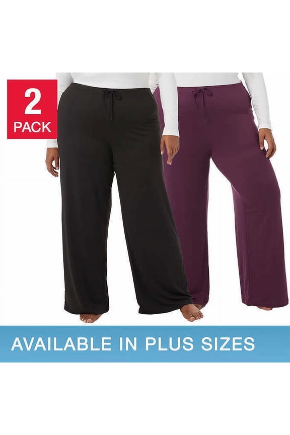 Cool Women's 2 Pack Soft Sleep Lounge Pants, Black/Purple, Medium