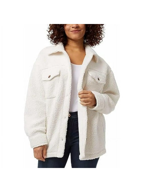 Womens Cozy Fleece Shirt Jacket Oversized Cream M/L