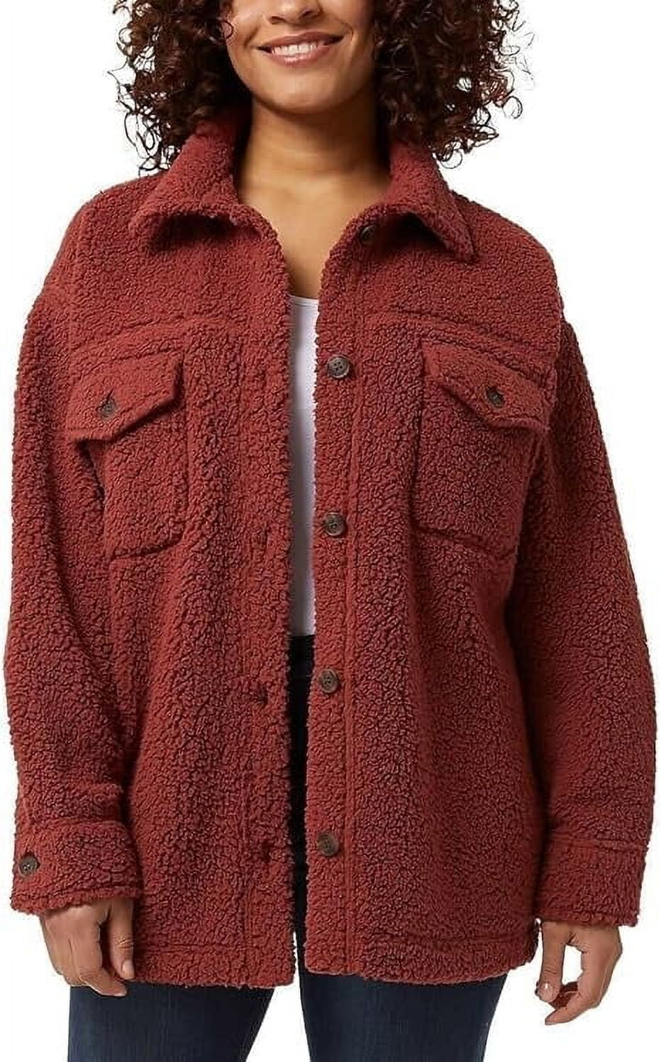 32 Degrees Womens Cozy Fleece Shirt Jacket Oversized Spiced Apple