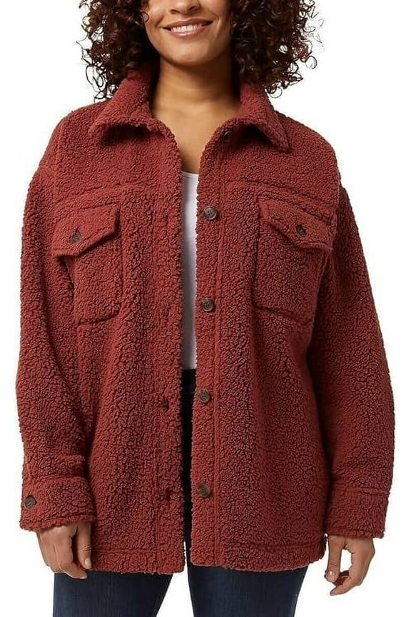 Womens Cozy Fleece Shirt Jacket Oversized Spiced Apple XS/S