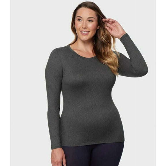 32 Degrees Womens Cozy Heat Scoop-Neck Top Heather Charcoal XL