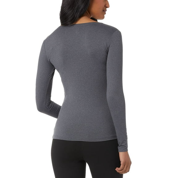 32 Degrees Womens Gray Heather Heat Scoop-Neck Base Layer T-Shirt Top Size S