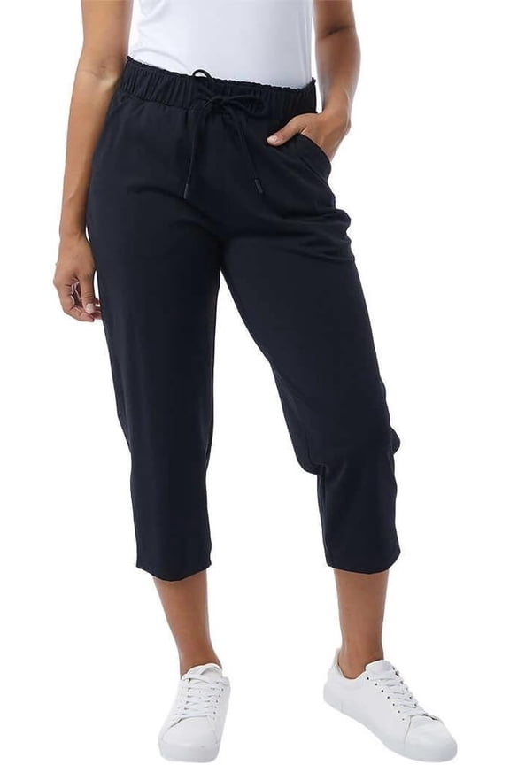 Yoga Pants Capri for Women Outdoor Pants with Drawstring, Black, XS