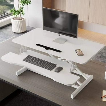 32" Desk Converter, Home Office Height Adjustable Standing Desk Converter,Dual Monitor Stand Riser with Keyboard Tray,White