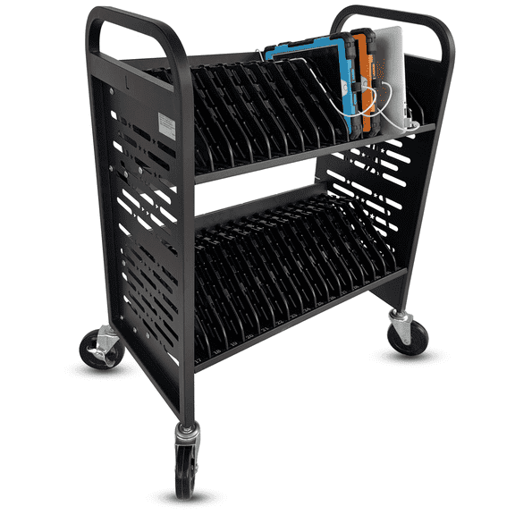 32-Device Open Laptop & Tablet Charging Cart for Classroom, Chromebook Charging Station, Mobile School Storage Cart with Cable Management & Surge Protection